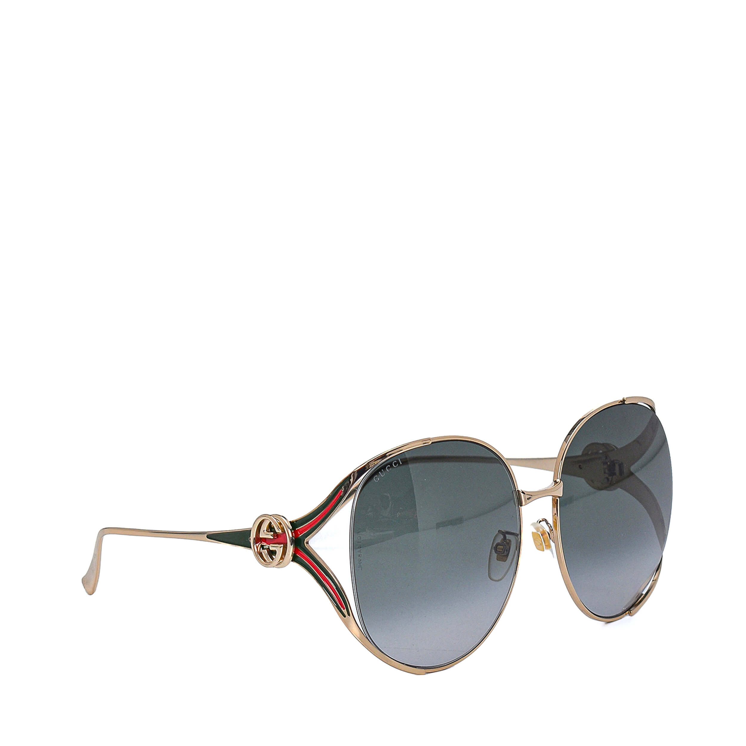 Gucci - Light Gold Tone & Web Striped GG Alligator Sunglasses